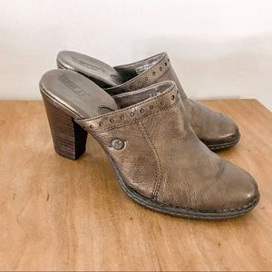 Born Lella Metallic Bronze Leather Heeled Clogs Size 7